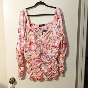 NWT Floral Print Long Sleeve Cinched Bodice Top 5X